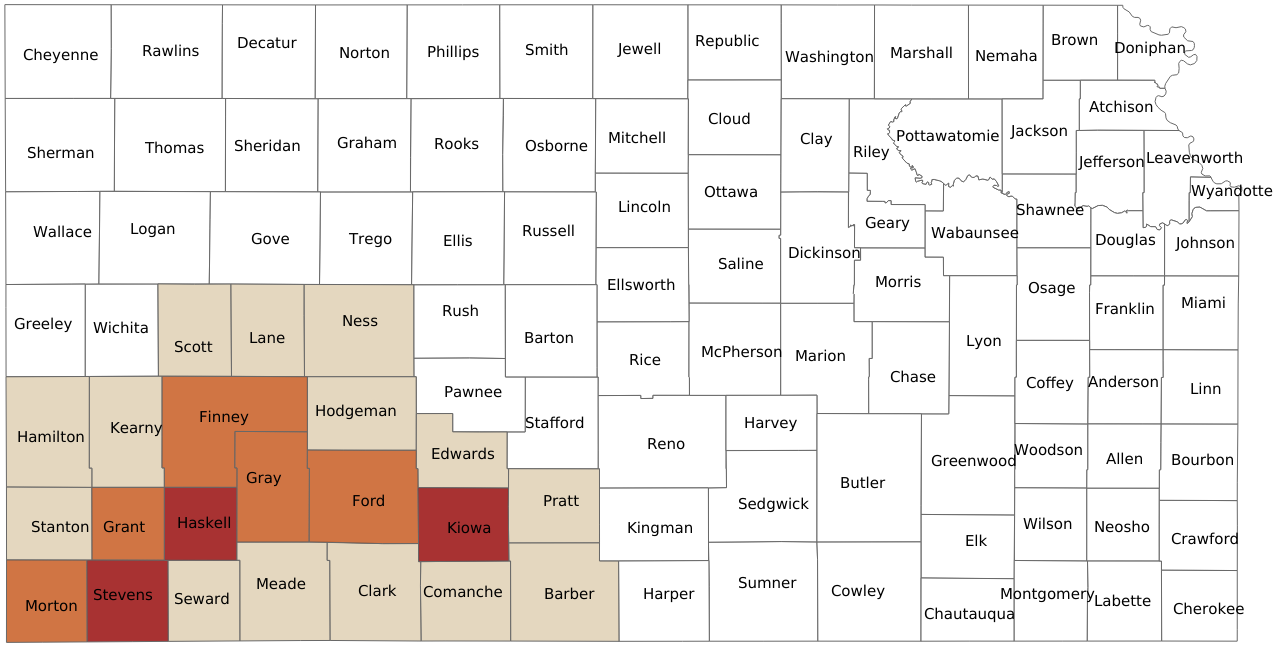 Kansas Measles Outbreaks by County Map